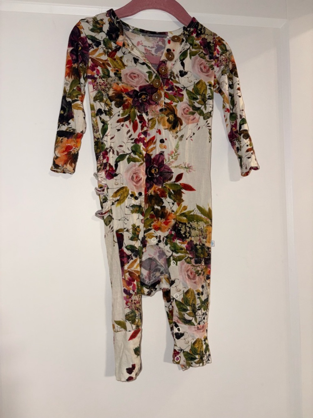 Posh Peanut Cream Floral Bamboo Long-Sleeve One-Piece